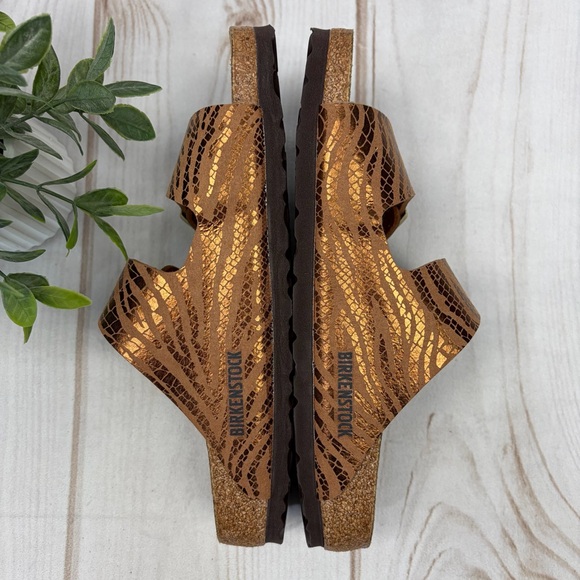 Birkenstock Arizona Double Strap Leather Sandals Metallic Copper Suede Sz EU 39 - Picture 10 of 14